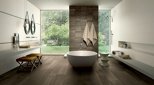 Background tile, Effect wood, Color brown, Glazed porcelain stoneware, 26.5x180 cm, Finish matte